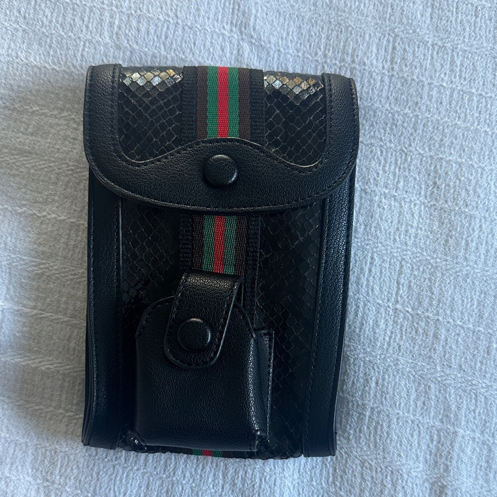 Sondra Roberts Black Leather Crossbody with Striped Detail